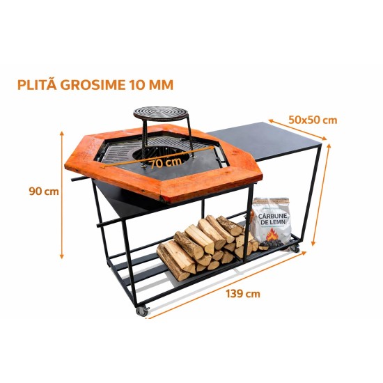 gratar metalic de gradina cu plita groasa 10 mm si masa laterala
