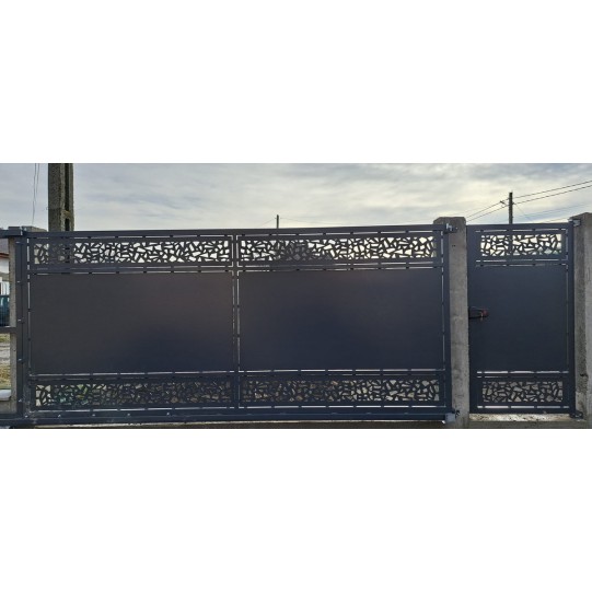 Poarta metalica fier forjat debitata laser model simplu liniar Model Autoportanta 020
