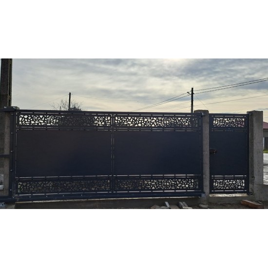 Poarta metalica fier forjat debitata laser model simplu liniar Model Autoportanta 020