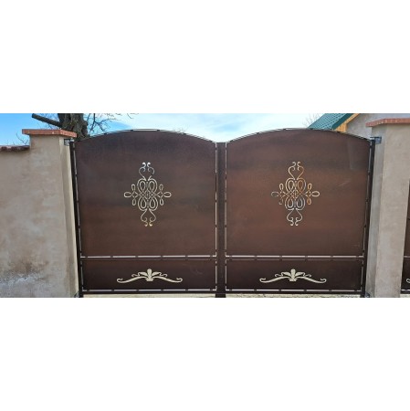 Porți metalice batante din 2 bucăți debitate laser cu model personalizat cod 023