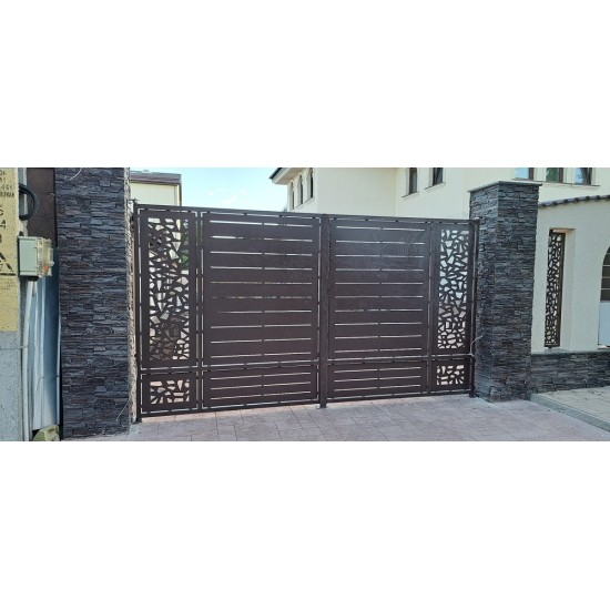 Porți metalice batante din 2 bucăți debitate laser cu model personalizat cod 025