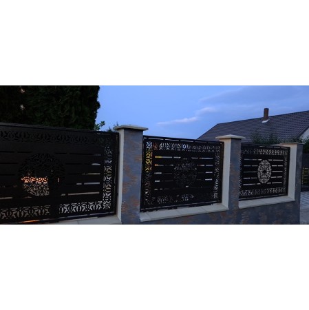 Porți metalice batante din 2 bucăți debitate laser cu model abstract personalizat cod 027