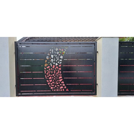 Porți metalice batante din 2 bucăți debitate laser cu model abstract personalizat cod 028