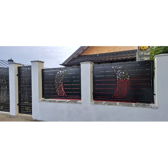 Porți metalice batante din 2 bucăți debitate laser cu model abstract personalizat cod 028