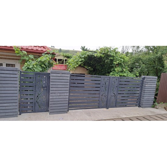 Porți metalice batante din 2 bucăți debitate laser cu model personalizat cu flori abstracte  cod 030
