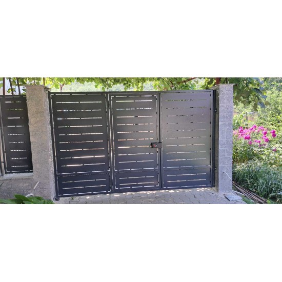 Porți metalice batante din 3 bucăți debitate laser model simplu liniar 033