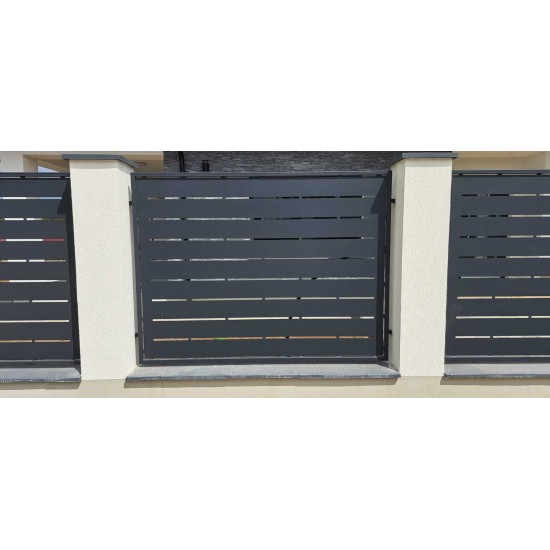 Porți metalice batante din 3 bucăți debitate laser model simplu liniar 038