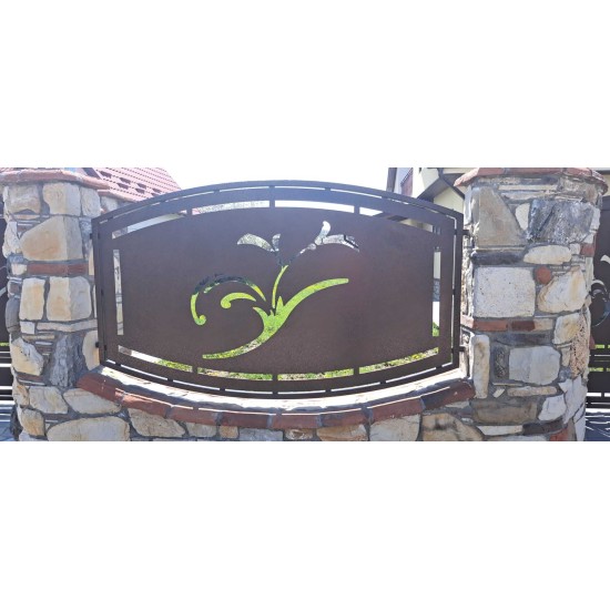 Porți metalice batante din 2 bucăți debitate laser cu model floral cod 040