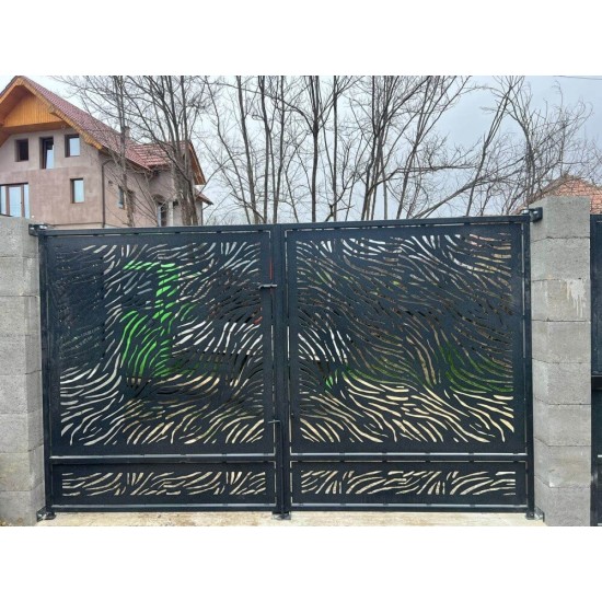 Porți metalice batante din 2 bucăți debitate laser cu model valuri cod 041