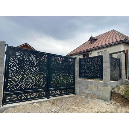 Porți metalice batante din 2 bucăți debitate laser cu model valuri cod 041