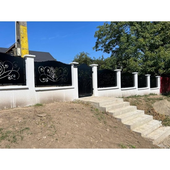 Porți metalice batante din 2 bucăți debitate laser cu model abstract cod 047